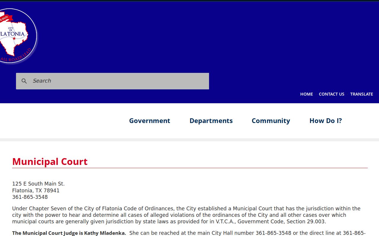 Flatonia municipal page for Fayette County court docket records