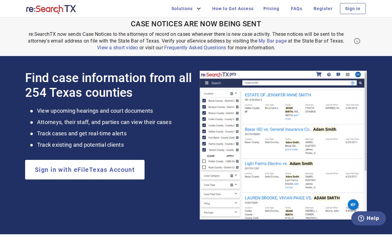 Fayette County case lookup through Texas re:SearchTX