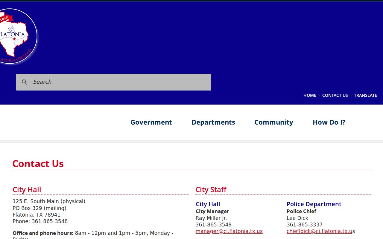 Flatonia City Hall contact for Fayette County court docket access