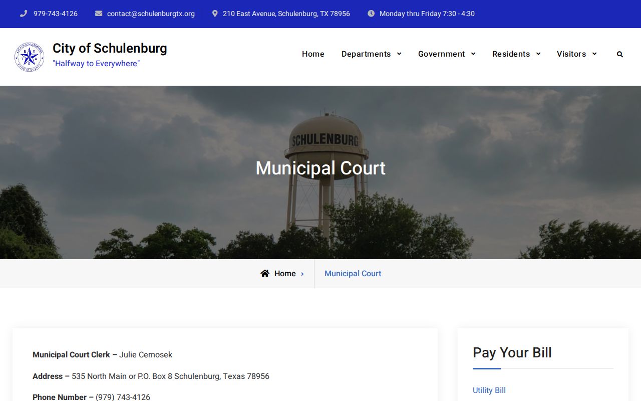 Schulenburg municipal page for Fayette County court docket records