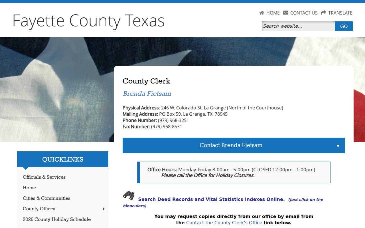 Fayette County court records at the County Clerk